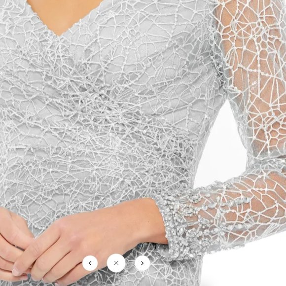 MAC DUGGAL V-NECK EMBROIDERED SURPLICE PLATINUM MIDI DRESS sz 6 - Picture 5 of 6